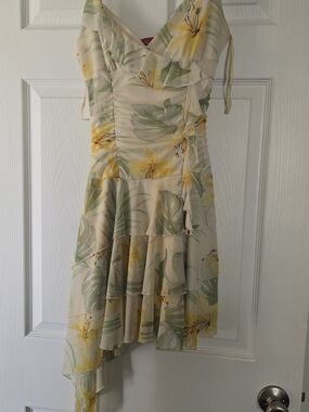 Ruby Rox Cream Floral High-Low Dress with Yellow and Green Accents